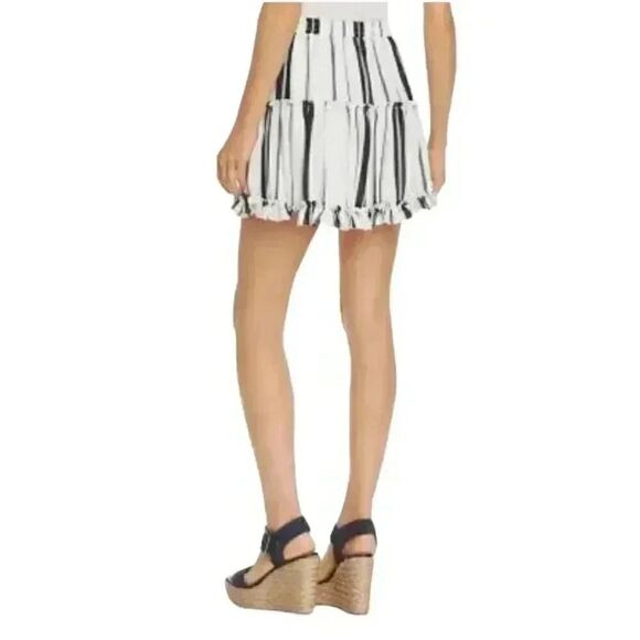 AQUA Women's Ivory/Black Poly Striped Tiered Lined Mini Skirt - Picture 2 of 9